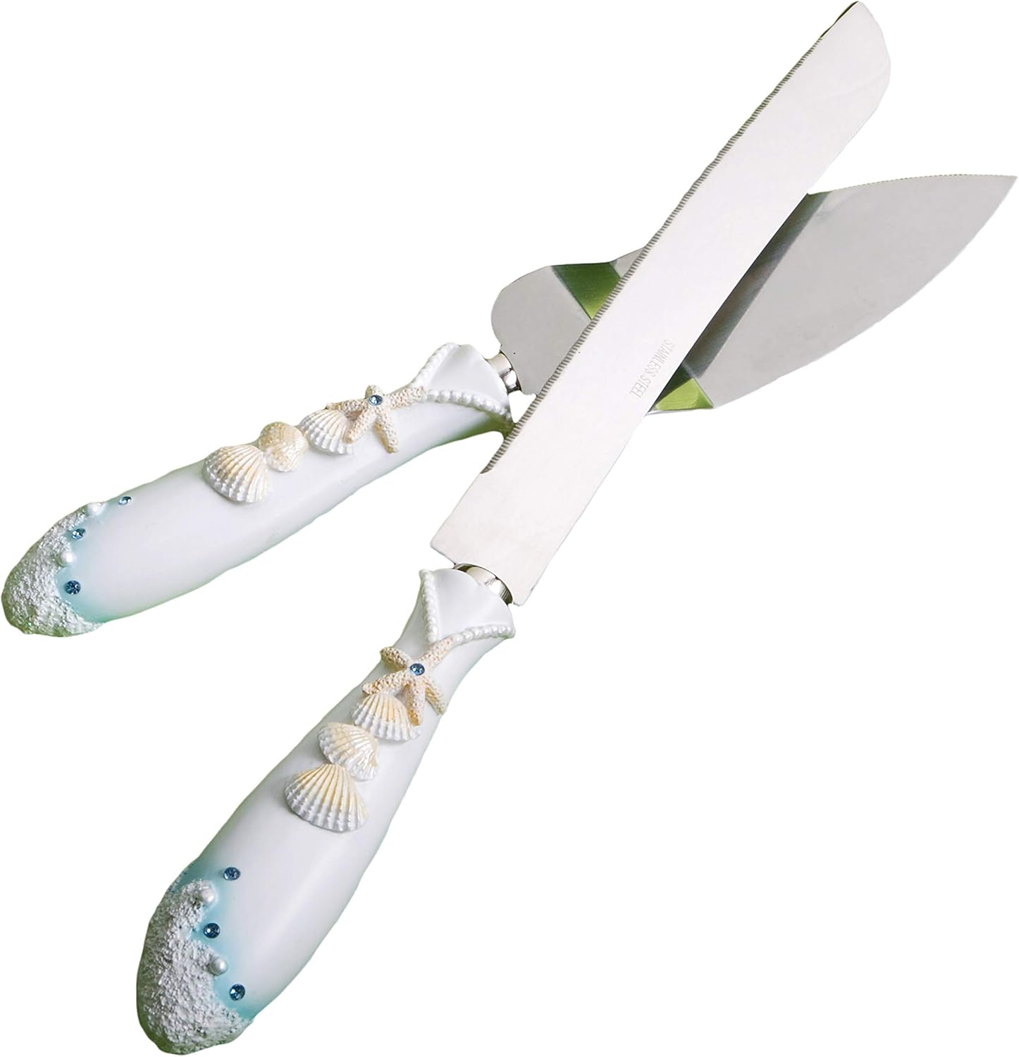 FASHIONCRAFT 2417 Beach Theme Wedding Knife and Cake Server Set 1, Beach Wedding