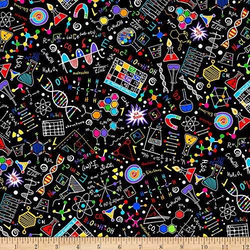 Timeless Treasures Digital Science & Math Bright Science Doodles Black, Fabric by the Yard