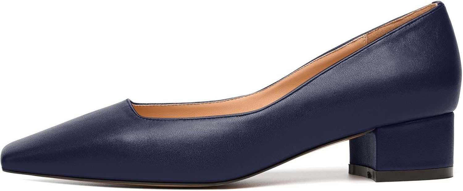 JUSTDANNI Womens Slip On Dress Stylish Wedding Square Toe Matte Block Low Heel Pumps Shoes 1.5 Inch - Image 2