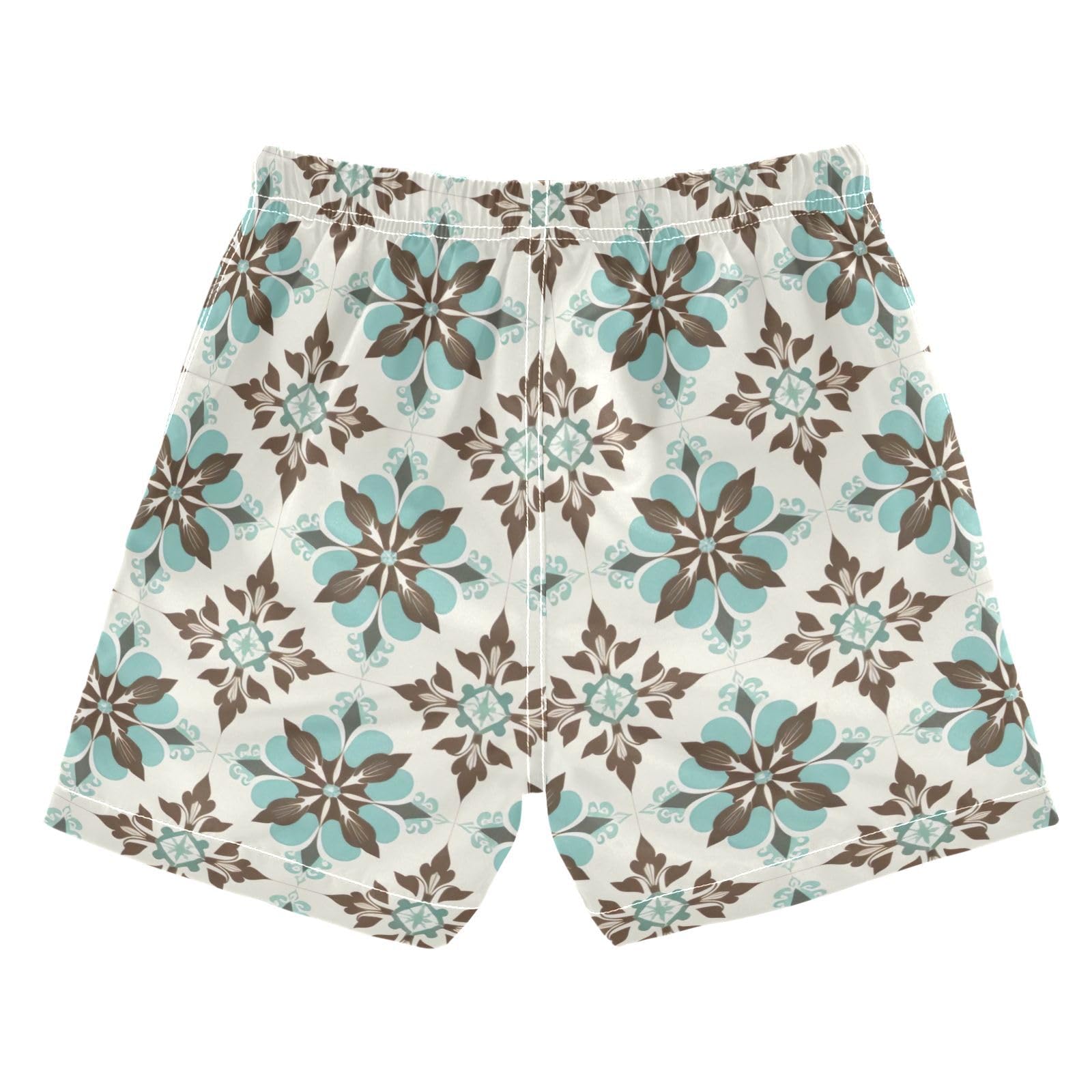 FLildon Blue Ceramic Tile Pattern Little Boys Swim Trunks with Mesh Lining Quick Dry Beach Board Shorts, 3T