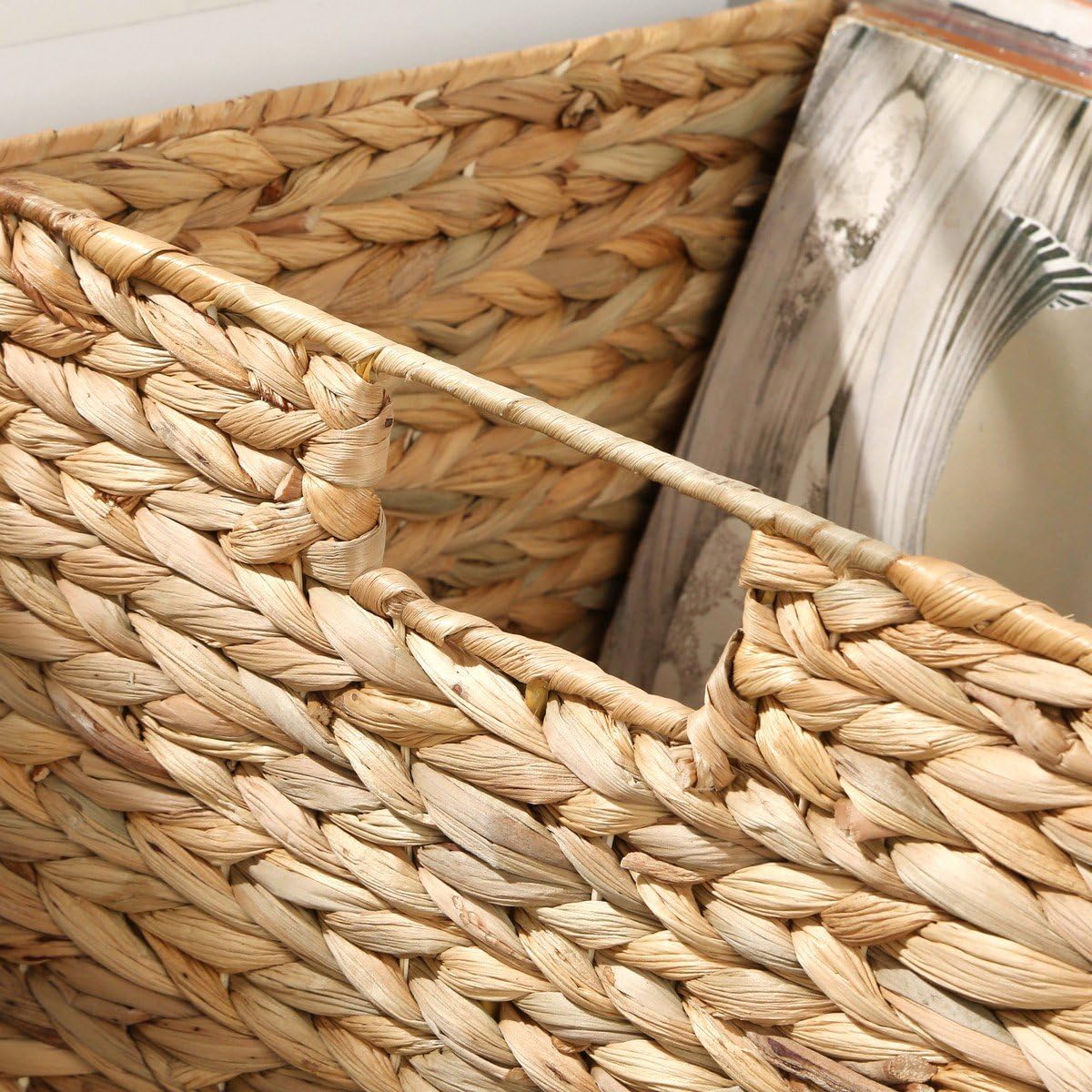 Calicosy - Caja de juguete con ruedas de jacinto de agua, 50 x 35 x 36 cm, caja de almacenamiento infantil, cesta de almacenamiento con ruedas, diseño natural y práctico