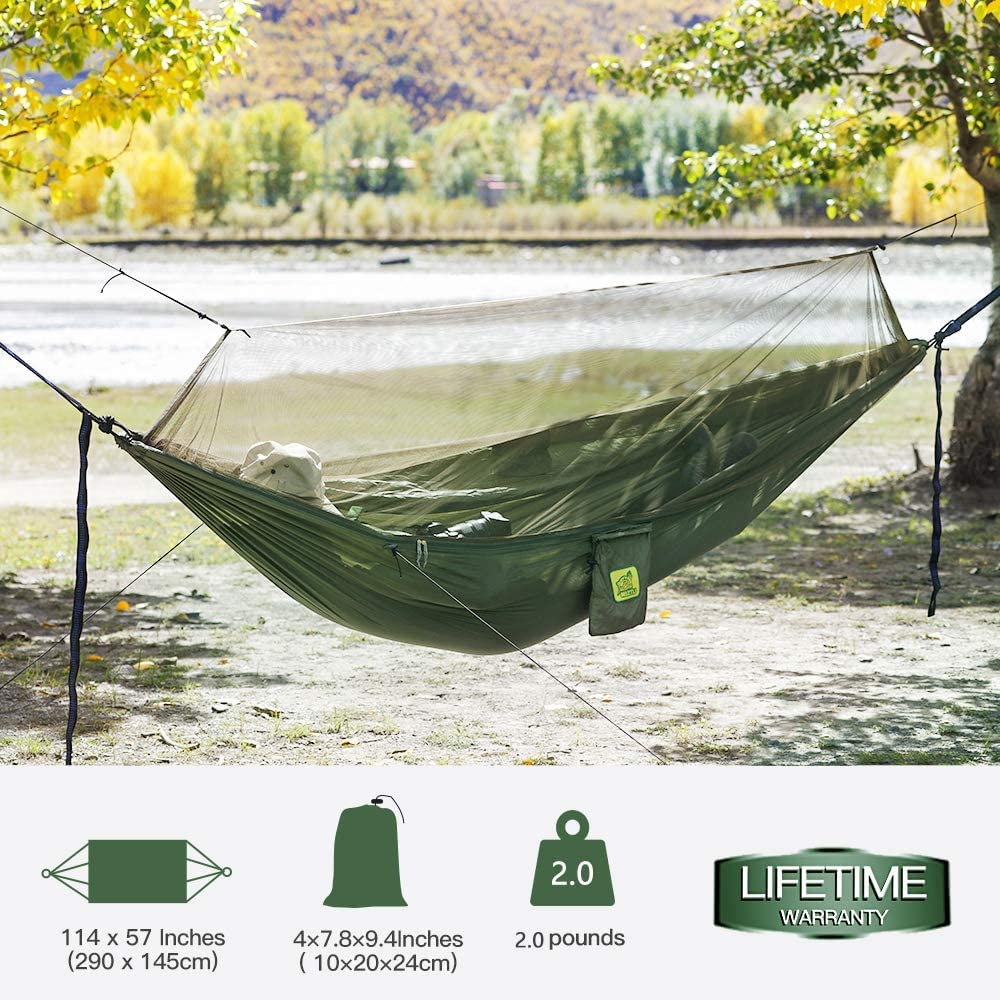 Miztli Hamaca de camping con red, hamaca portátil ligera para exteriores, hamaca de viaje con correas de árbol de 20 pies (total), perfecta para camping, senderismo, patio, aventura y supervivencia