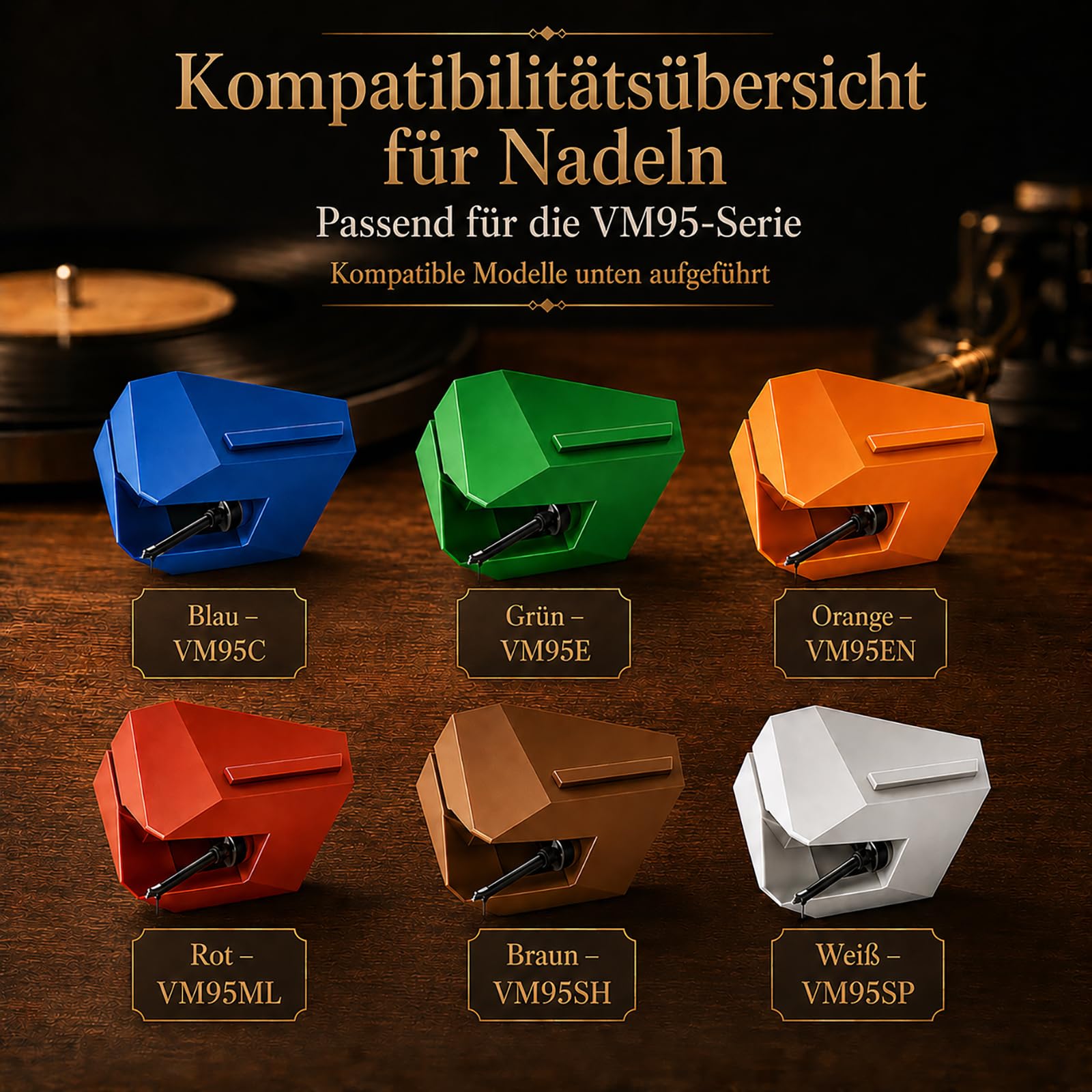 Ersatznadel für Plattenspieler kompatibel mit VM95 Serie, Diamantspitze Vinyl Nadel, Einfache Montage, Schont Schallplatten, Hochwertiger Tonabnehmer Ersatz für VM95C/E/EN/ML/SH (Grün)
