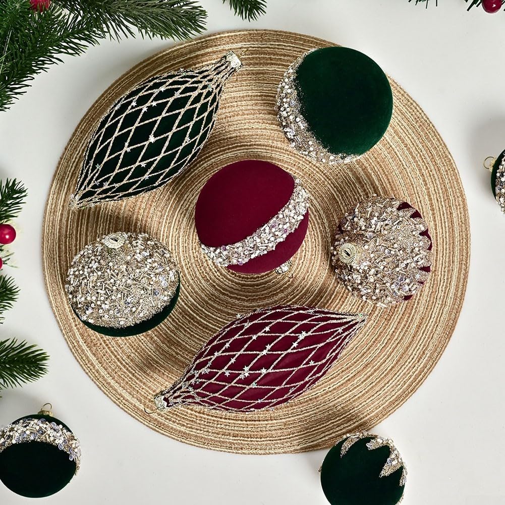 Lot de 10 boules de Noël en forme de boule de Noël - Bordeaux - Vert foncé - 8 cm