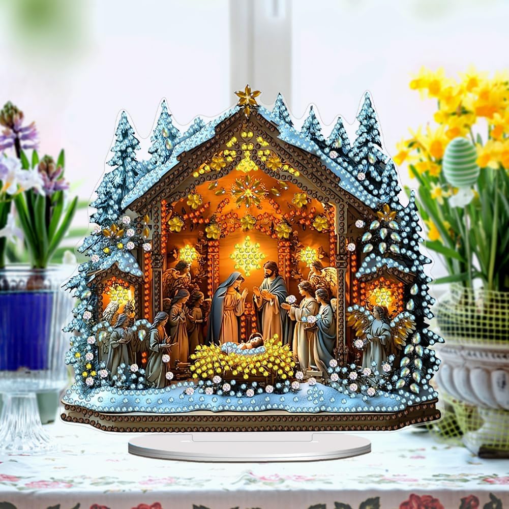 5D Tabletop Diamond Art Painting Kit Ornament, Stand Up Special Shaped Crystal Diamond Art Desktop Kits for Adults Craft Gift - Nativity image 5