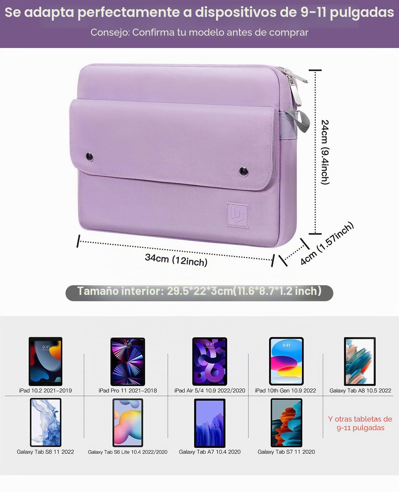 Dadanism Funda de Tableta 9-11" Compatible con iPad Air 5 2022, iPad Pro 11 2021-2018, iPad/Air 4, Tab S8 2022/Tab A, Bolsa Protectora Portátil con Solapa Bolsillos Correa de Hombro Ajustable