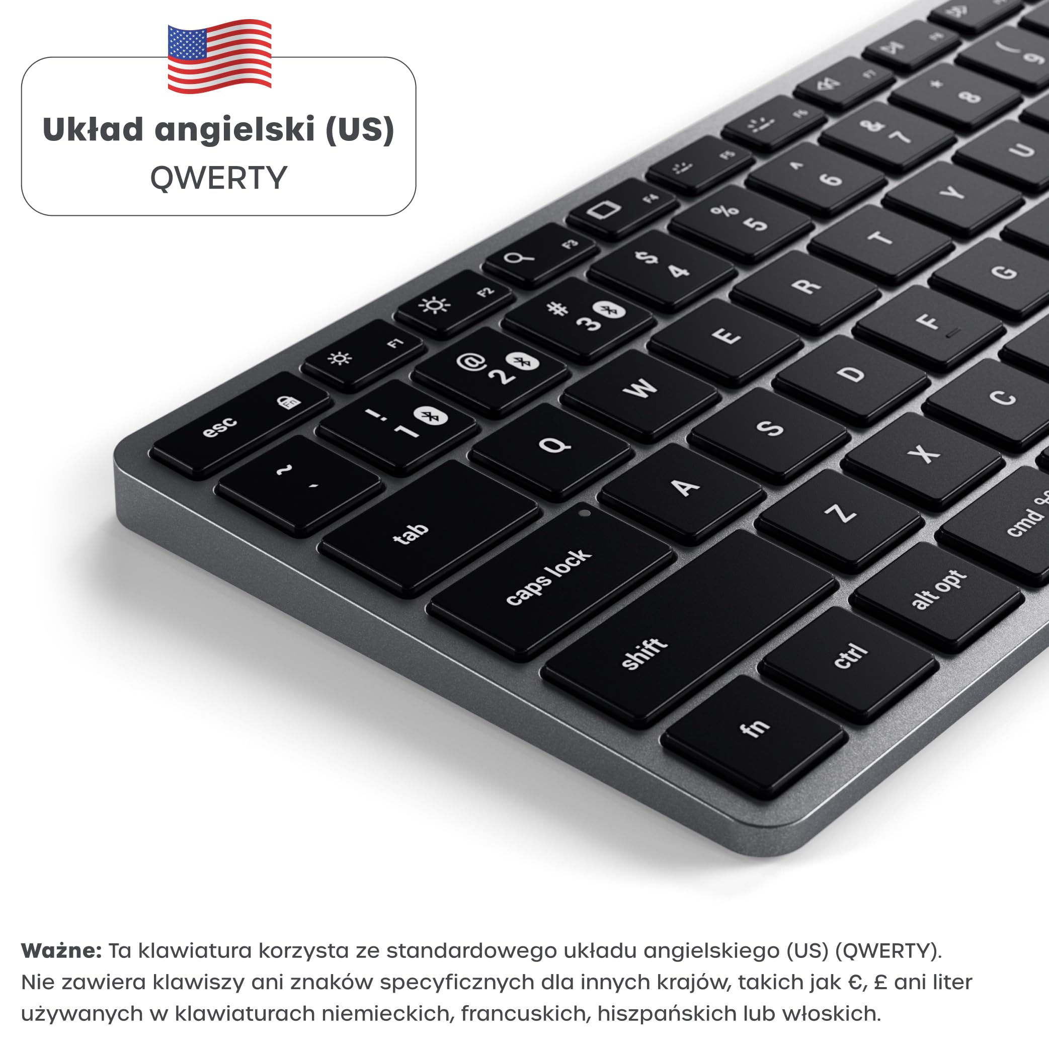 SATECHI Slim X1 Klawiatura Bezprzewodowa Bluetooth, Układ 𝗨𝗦 𝗤𝗪𝗘𝗥𝗧𝗬, Podświetlana Konstrukcja do Wielu Urządzeń – do MacBook Air i Pro M5 M4, Mac Mini, iPad Air i Pro, iMac i innych – Szara