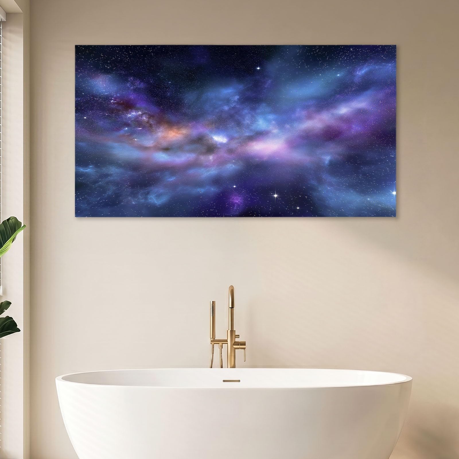 Dekoracja ścienna Przestrzeń Wszechświat - Obraz na płótnie z drewnianą ramą 100 x 70 cm, Mgławica Droga Mleczna Gwiaździste niebo - Pozioma dekoracja ścienna do salonu, sypialni, kuchni