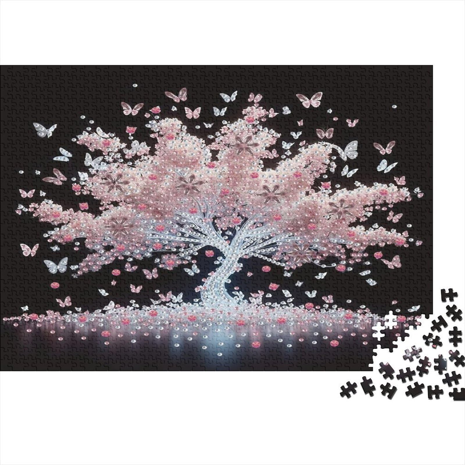 1000 Pieces Sakura Tree Jigsaw Puzzle for Adults Thick Paper Educational Butterfly Puzzle Home Decor Gift 70x50cm/1000pcs
