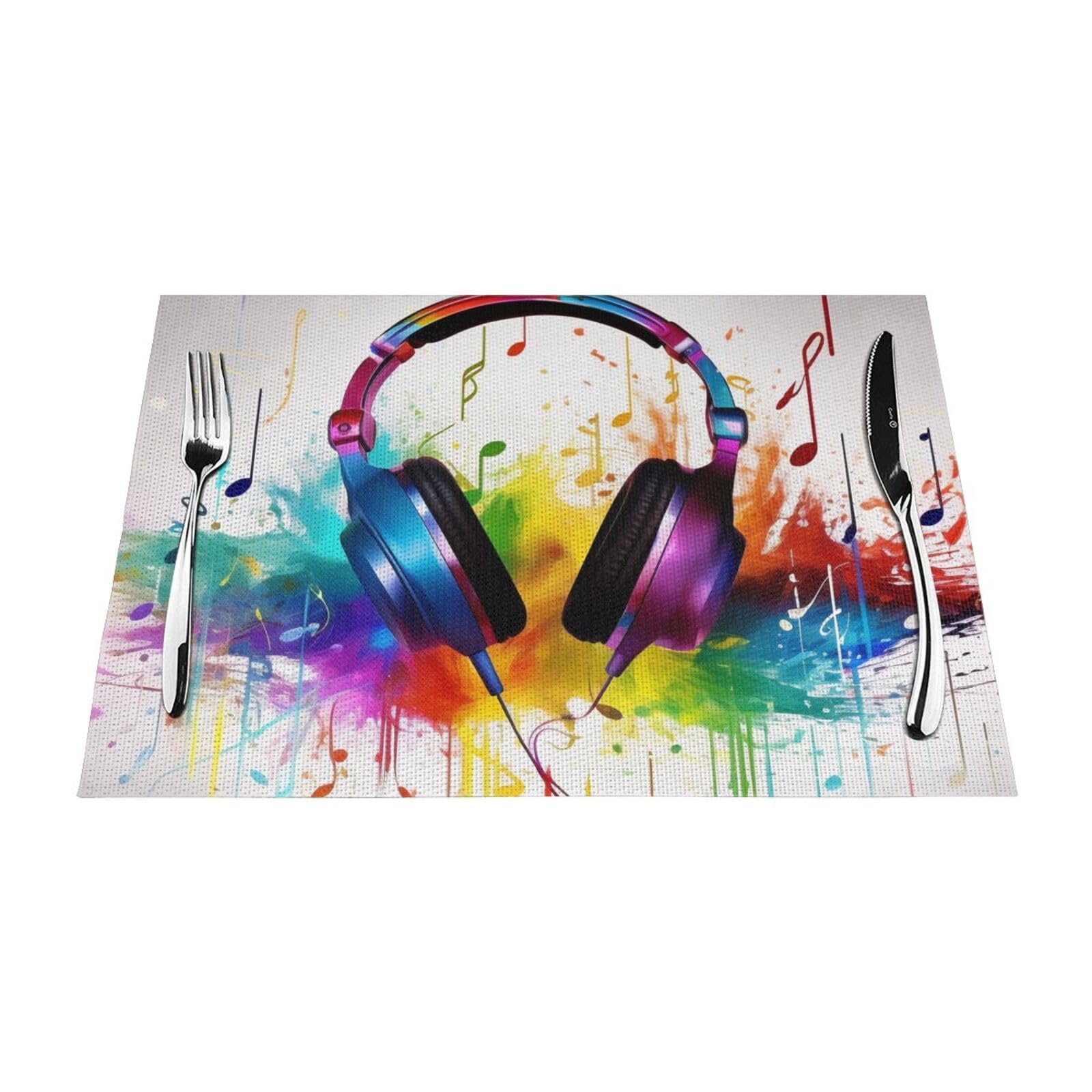 Music Printed PVC Placemat 1 PCS for Kitchen Dining Table Heat-resistand Washable Table Mats 18x12 in