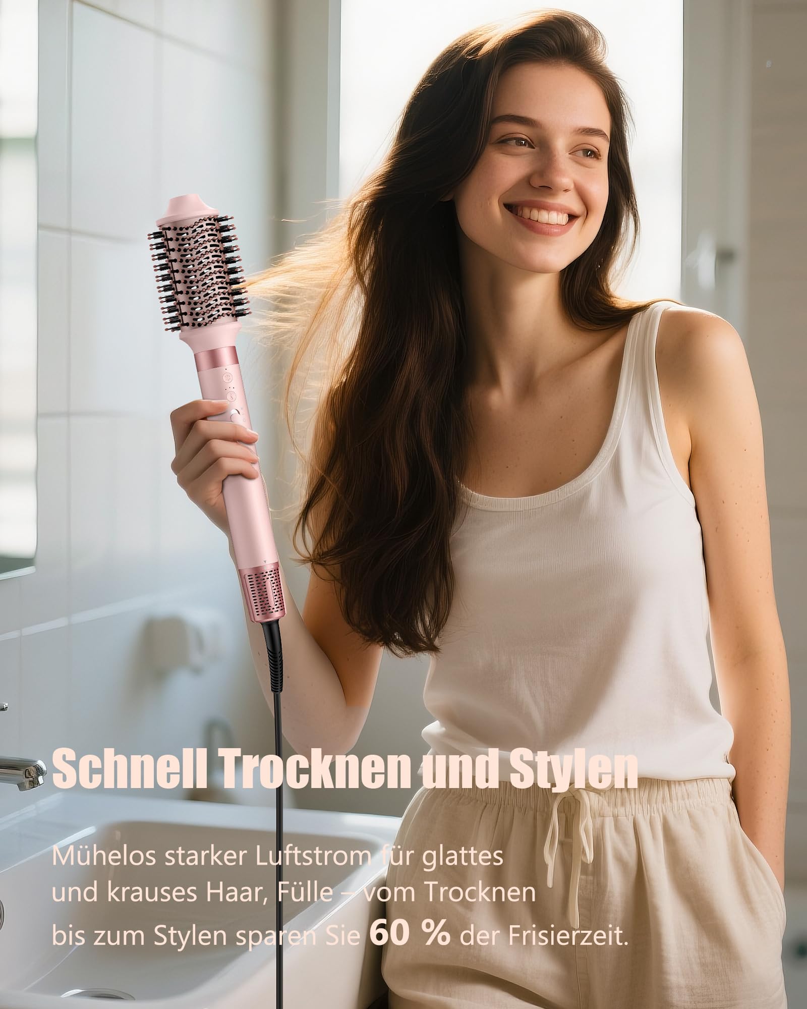 MESCOMB Sèche Cheveux Air Styler 5 en 1 Multifonctionnel 110000 RPM Brosse Soufflante avec Auto Boucleur a Air, Thermal Brush pour Sécher Boucler Lisser Trousse de Rangement