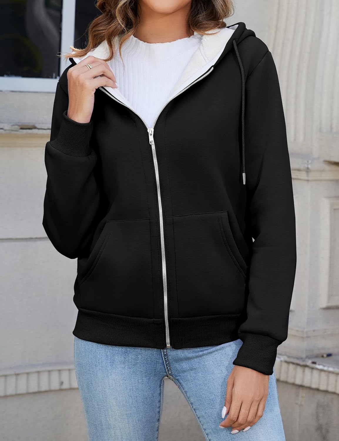 PEHMEA Women's Winter Warm Fleece Jacket Full Zip Sherpa Lined Hoodie Heavyweight Casual Sweatshirt Coat for Women - Image 3