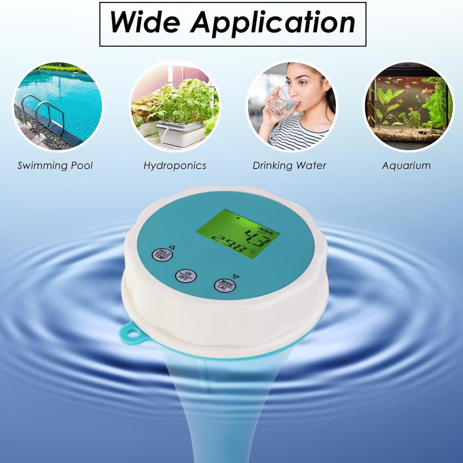 Medidor De Agua para Piscinas Bluetooth 6 En 1, Medidor De Cloro Flotante Bluetooth, Medición De Ph, EC, Orp, Cloro, Salinidad Y Temperatura, para Piscinas, Spas E Hidroponía.