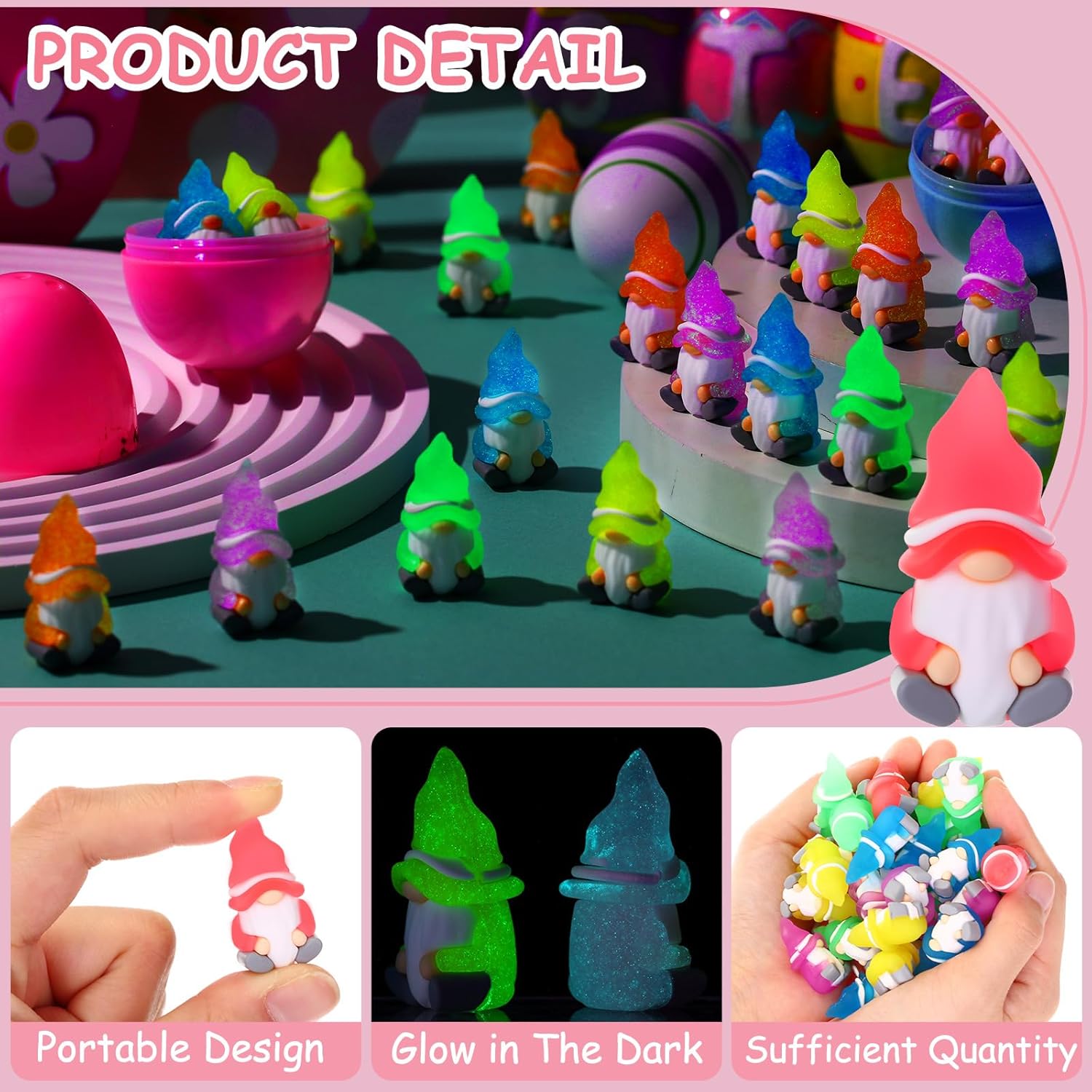 DoubleFill 100 Pcs Luminous Mini Gnomes Figures Easter Glow in The Dark Mini Gnomes Tiny Figurines to Hide Fairy for Garden Yard Home Patio Lawn DIY Craft Easter Decoration Gifts Fairy Goodie Bag