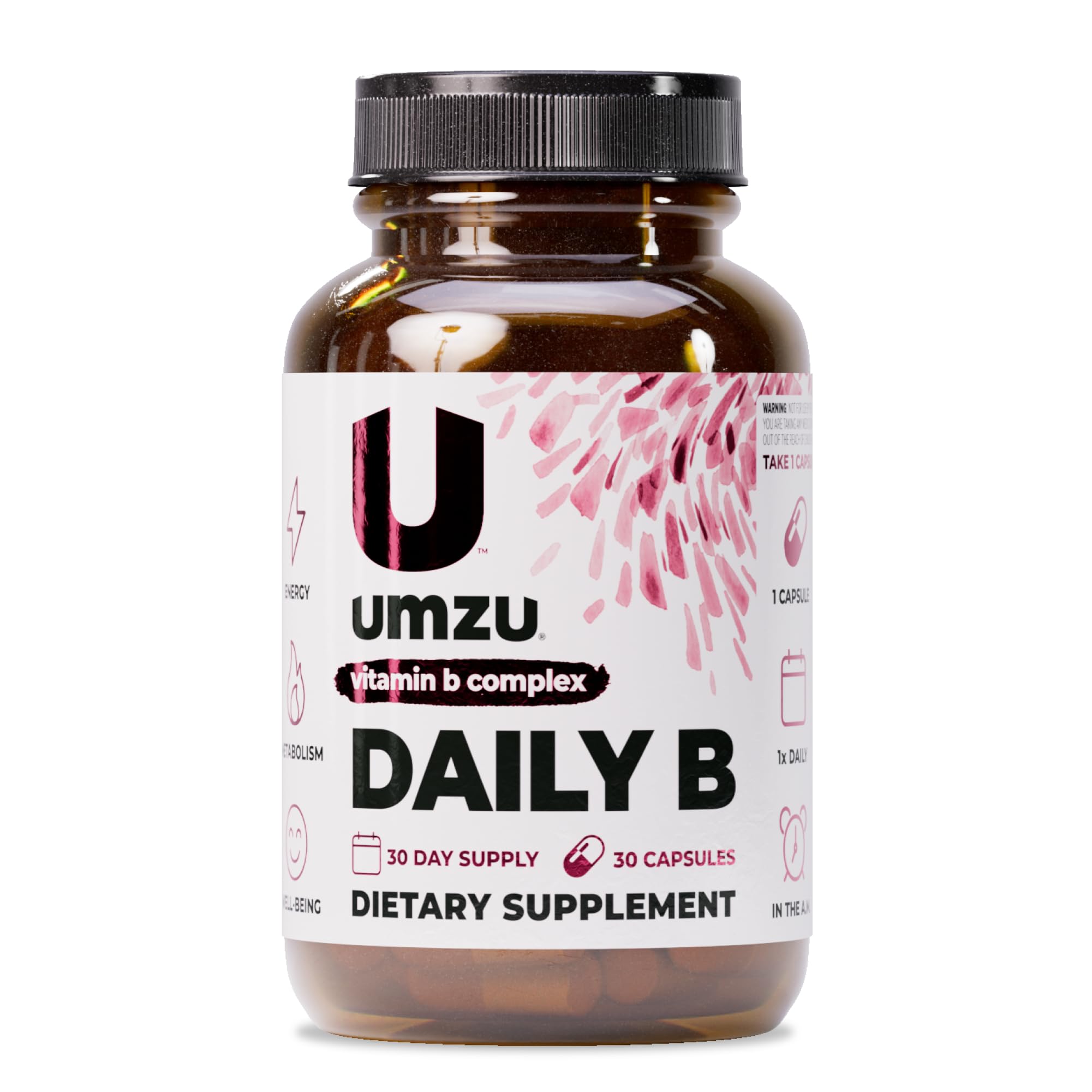 UMZU Daily B | 100% Complete Vitamin B Complex with B1, B2, B3, B5, B6, B7, B9 & B12 with Folic Acid | Supports Natural Energy Production &Cognitive Function Well (30 Day Supply | 30 Capsules)