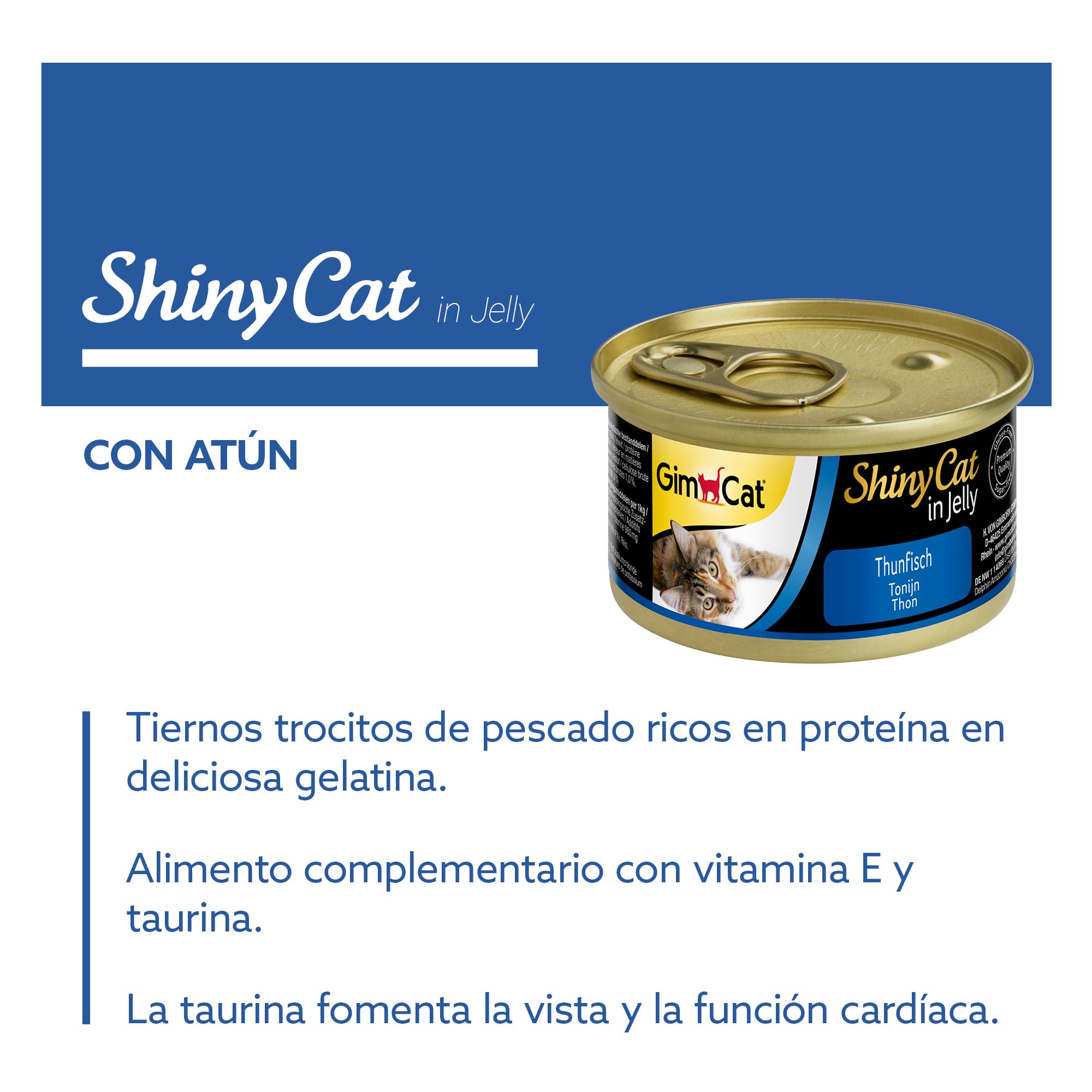 GimCat ShinyCat in Jelly, atún - Alimento húmedo para gatos, con pescado y taurina - 48 latas (48 x 70 g)