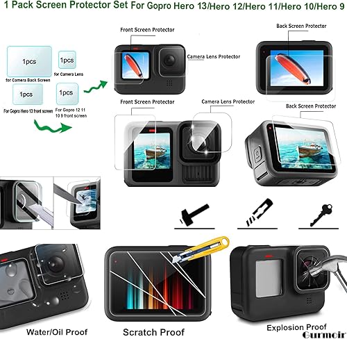 Miniatura 3 de Gurmoir Kit de accesorios con funda impermeable para GoPro Hero 11/Hero 10/Hero 9 negro, juego de accesorios de video para cámara de acción esencial