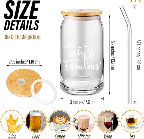 Miniatura 2 de Nuanchu Vasos de vidrio para cumpleaños, regalos con tapa y pajilla, regalos de 16, 21, 30, 40 y 50 años, tazas de vidrio de café transparentes para