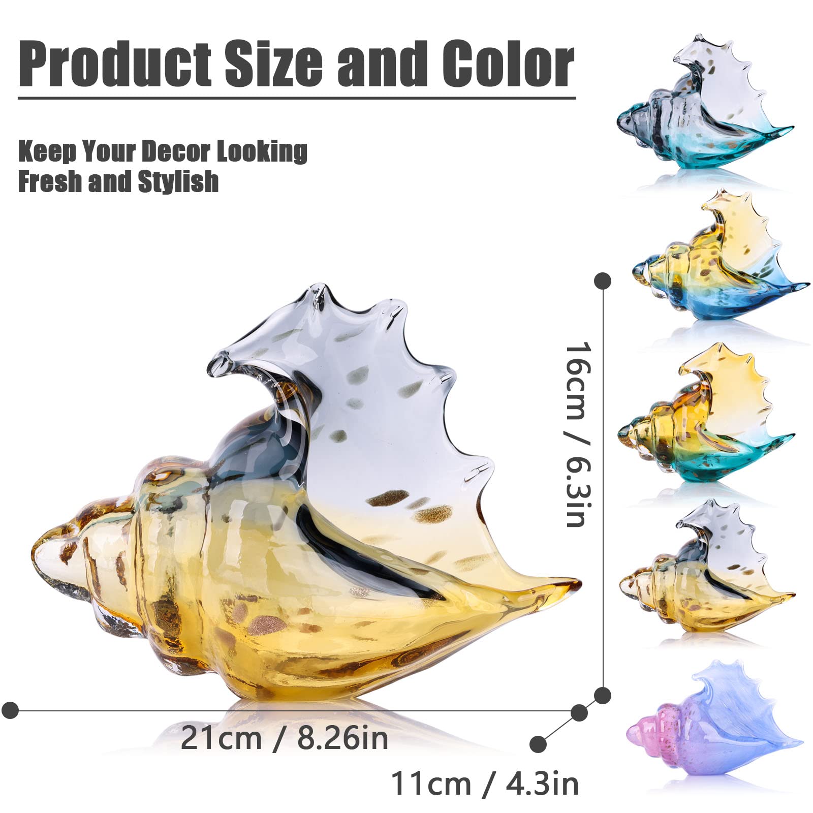 Amazon.co.jp: XMGZQ 手吹きガラス巻き貝像、ガラスアートの置物、貝殻