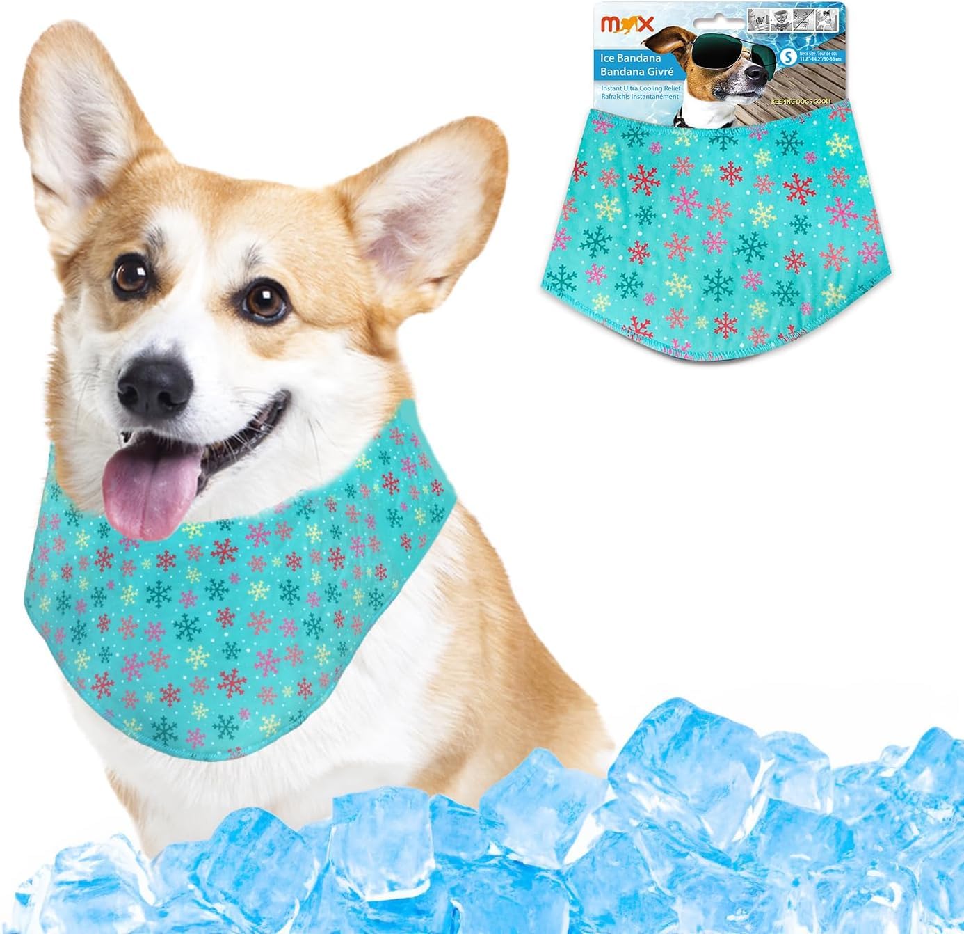 MaxChill Out Dog Ice Bandana, Instant Cooling Pet Bandana, Breathable Scarf Dog Cat Ice Collar for Summer (M)