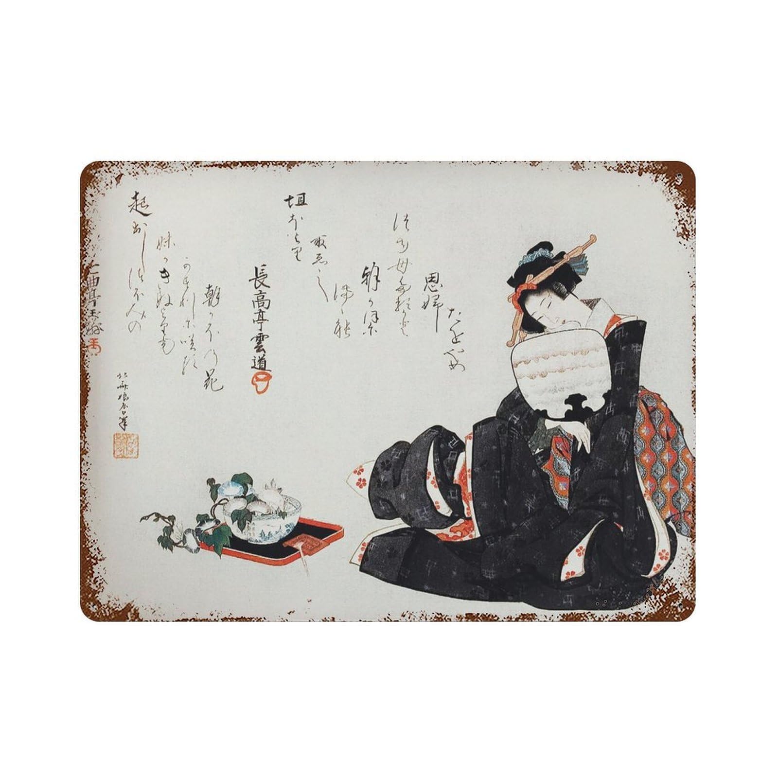 xiaoxiaoshen Hokusai Japanese Woman Ukiyo Wall Decor Art Metal Tin Poster Modern Home Decor Art Home Bar Shop Decorations Vintage Sign 30x40cm