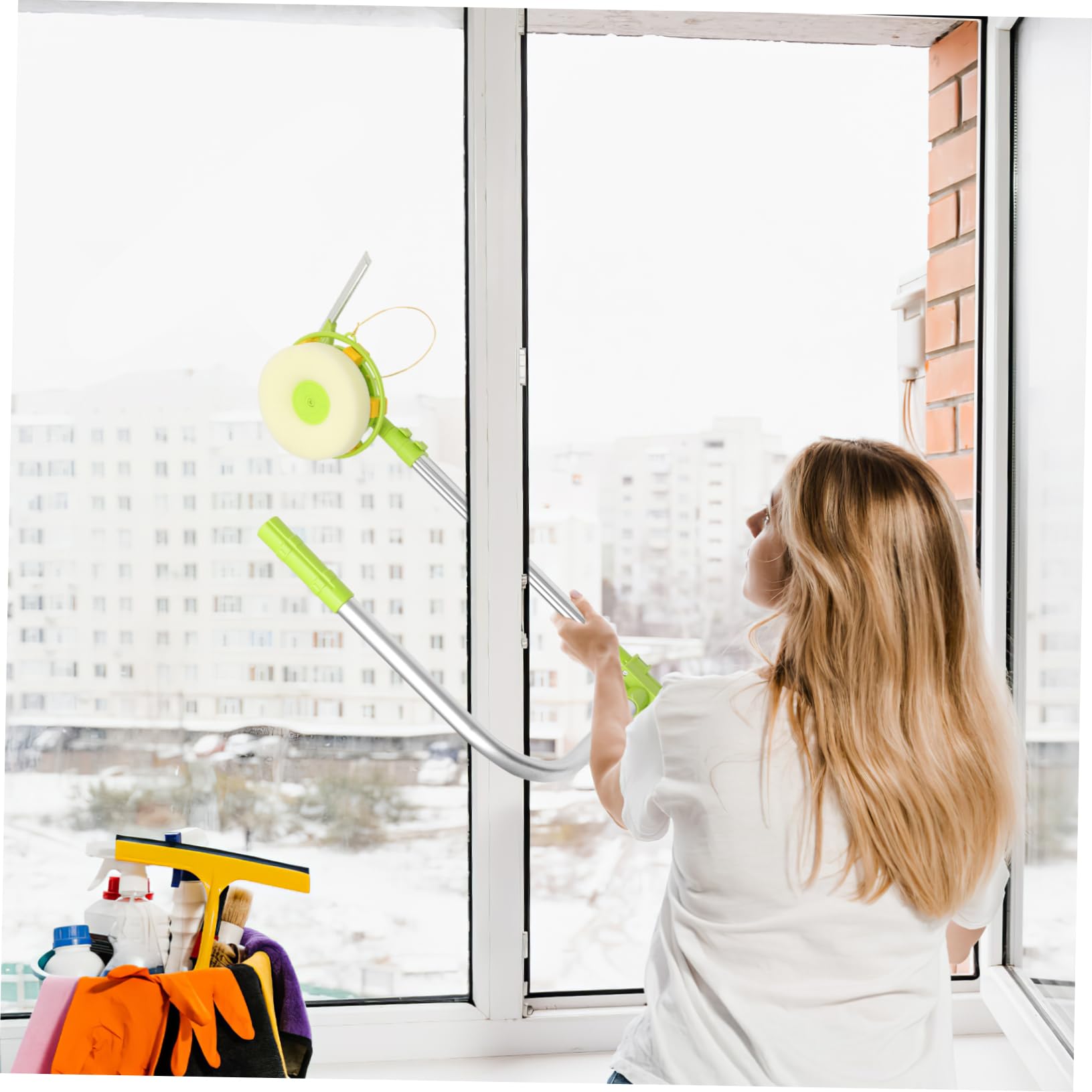 Limpiador de Ventanas para Limpieza de Ventanas Telescópico Cabeza de Esponja Giratoria y Acero Inoxidable en Casa y Edificios Altos