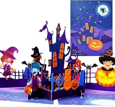 Halloween Pop Up Cards, Spooky House Halloween Cards, Happy Halloween Cards, 3D Halloween Greeting Cards for Kids, Family, Friends, Envelope Included.