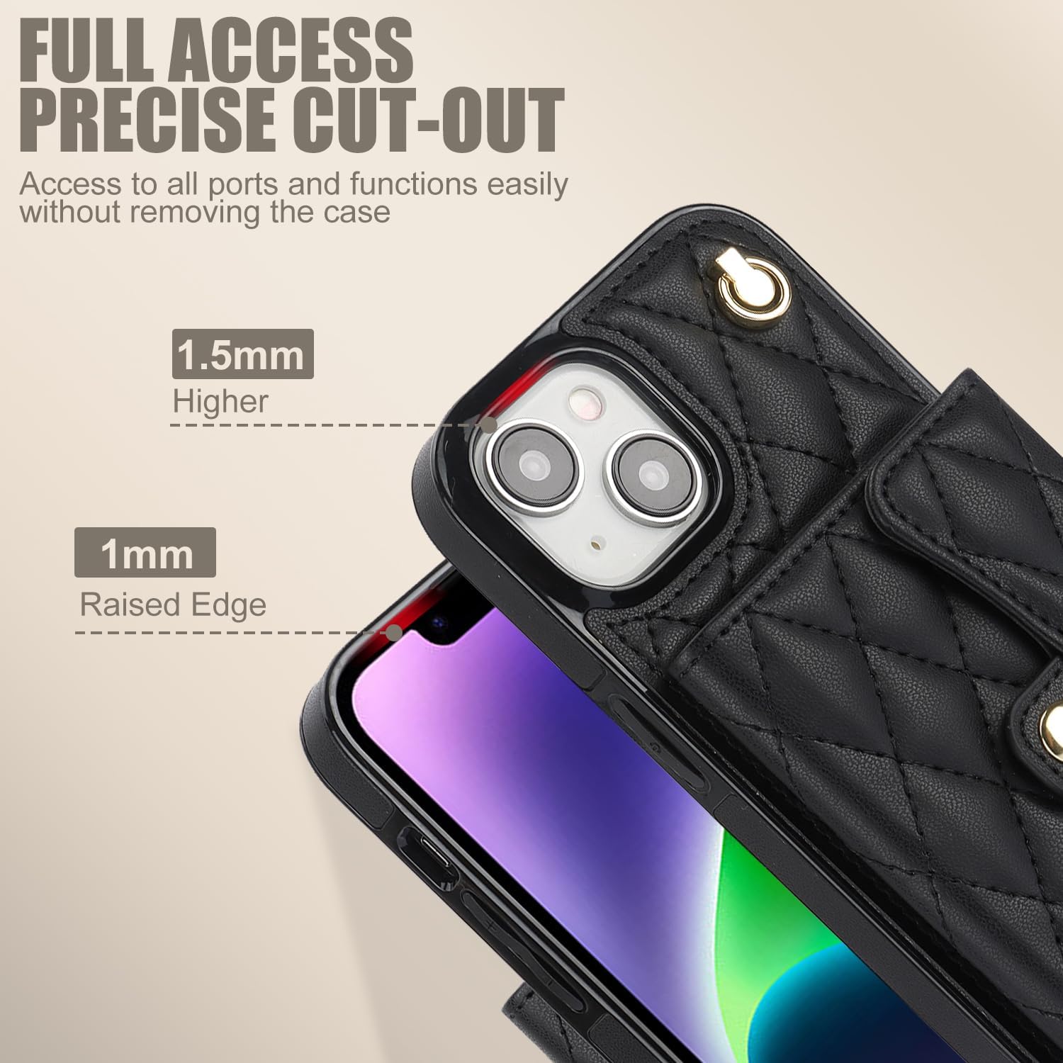 for iPhone 15 Accordion Crossbody Wallet Case, 4 Card Slots, RFID Blocking, and Adjustable Strap - Stylish and Versatile Accessory. (Black)