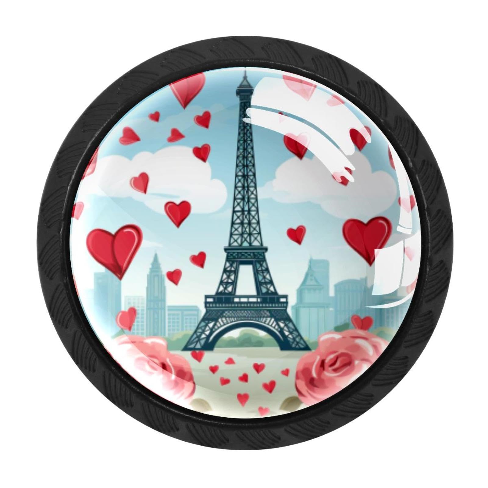 Chenzzzz Multicolored 06 4 Pack Round Cabinet Knobs For Kitchen Bathroom Closet Dresser Cabinets, Eiffel Tower Valentine's Day