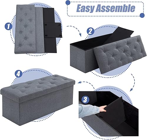 Miniatura 5 de BRIAN & DANY Otomana de 43 pulgadas con almacenamiento, banco otomano de almacenamiento de lino, almacenamiento otomano plegable para dormitorio y