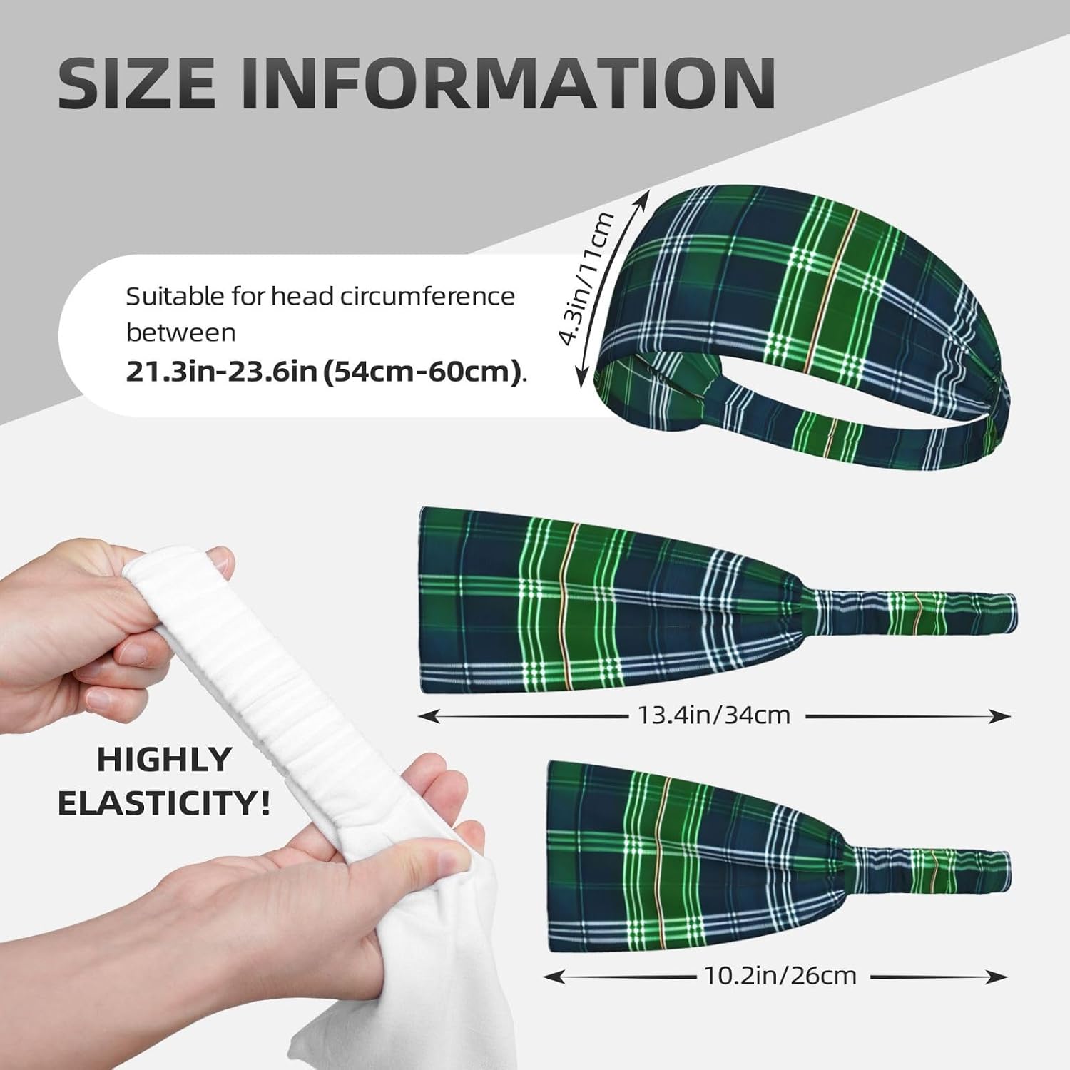 Blue Scottish Tartan Print Elastic Headband Breathable Workout Hair Band Running Cycling Outdoor Activities