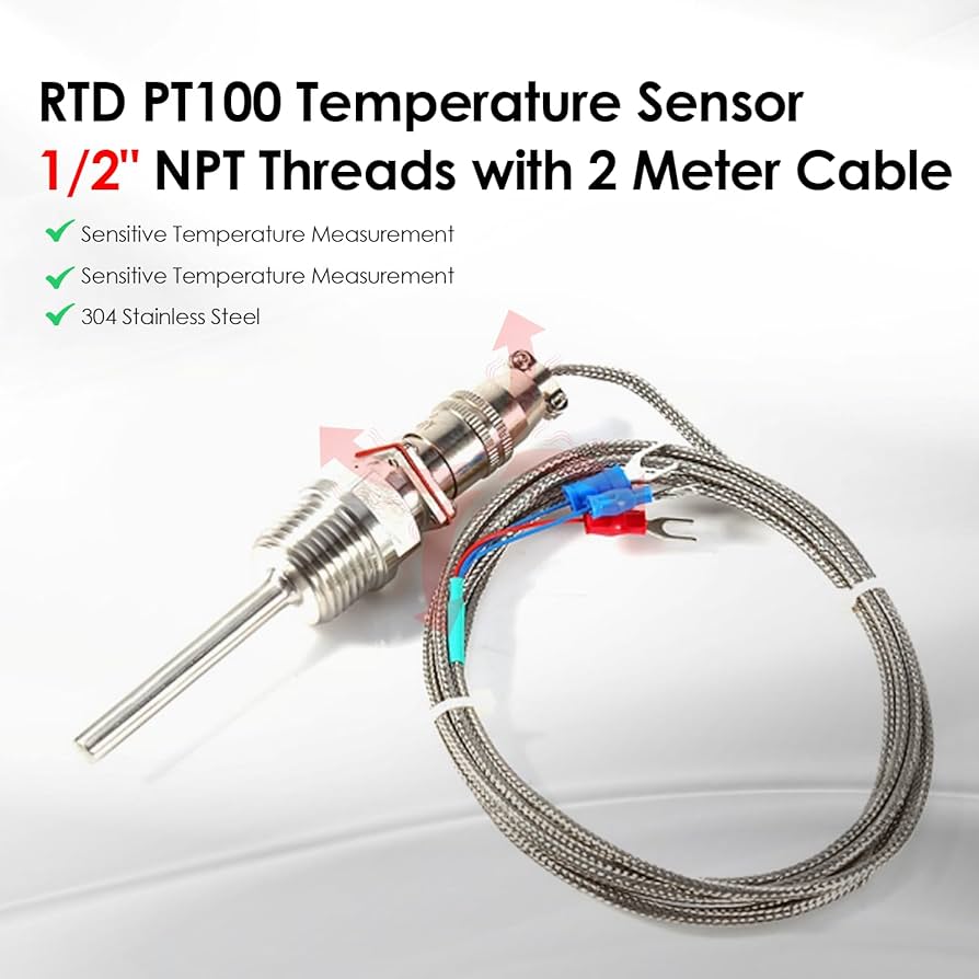Buy RTD PT100 Temperature Sensor - Thermistor Probe Stainless Steel NPT 1 2 Inch Pipe Thread Probe Wire With 2 Meter Cable 50 To 300