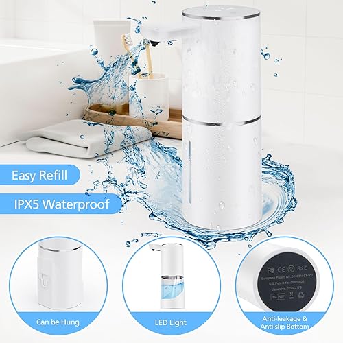 Vista 6 de Dispensador automático de jabón espumoso sin contacto, dispensador de desinfectante de manos recargable USB C de 15.55 onzas líquidas con limpieza