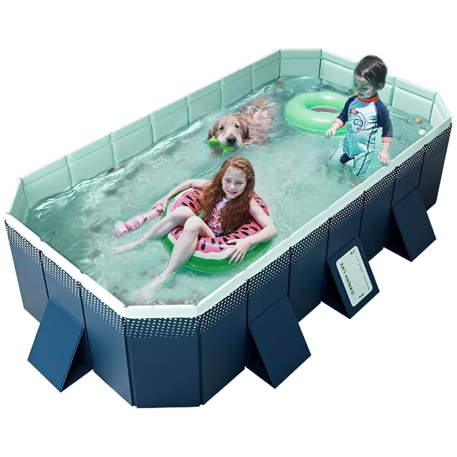 VUCATINFoldable Swimming Pool, Kids Adult Non-Inflatable Pool, Hard Plastic Shell Collapsible Rectangle Swimming Pool for Outdoor Backyard Portable Pet Dog Pool (2.1m)