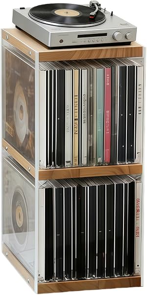 CD Holder Desk Rack Organizer, 8.2*5.9*12.4 In CD Storage Units, Natural Wood CD Storage Rack Holds 30 CD Case, 55 DVDs in Slim Cases, and 130 Discs in CD Sleeves, Organizer for CD & DVD - 1