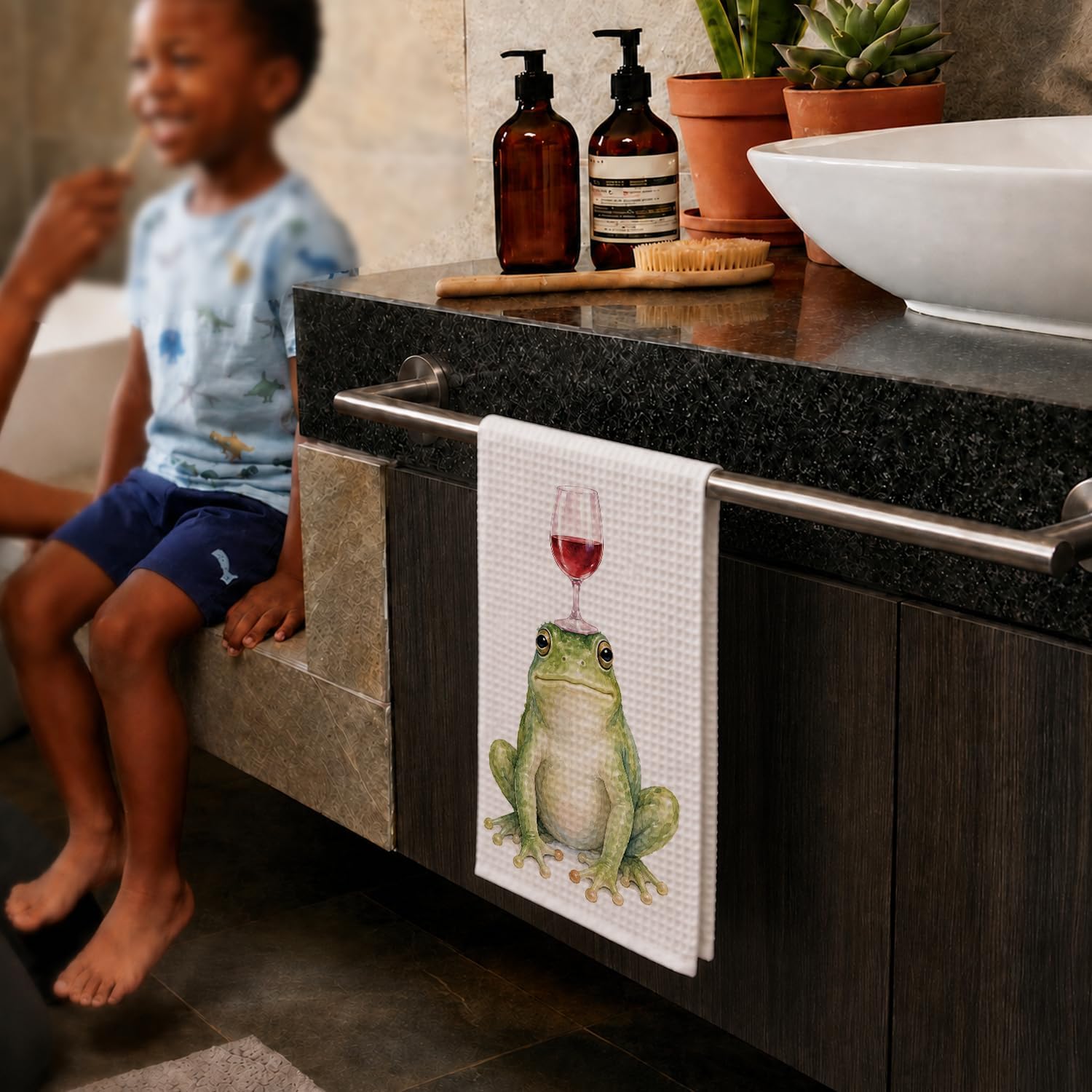 Wine Frog Decor Kitchen Dish Bar Towels 16x24 in image 3