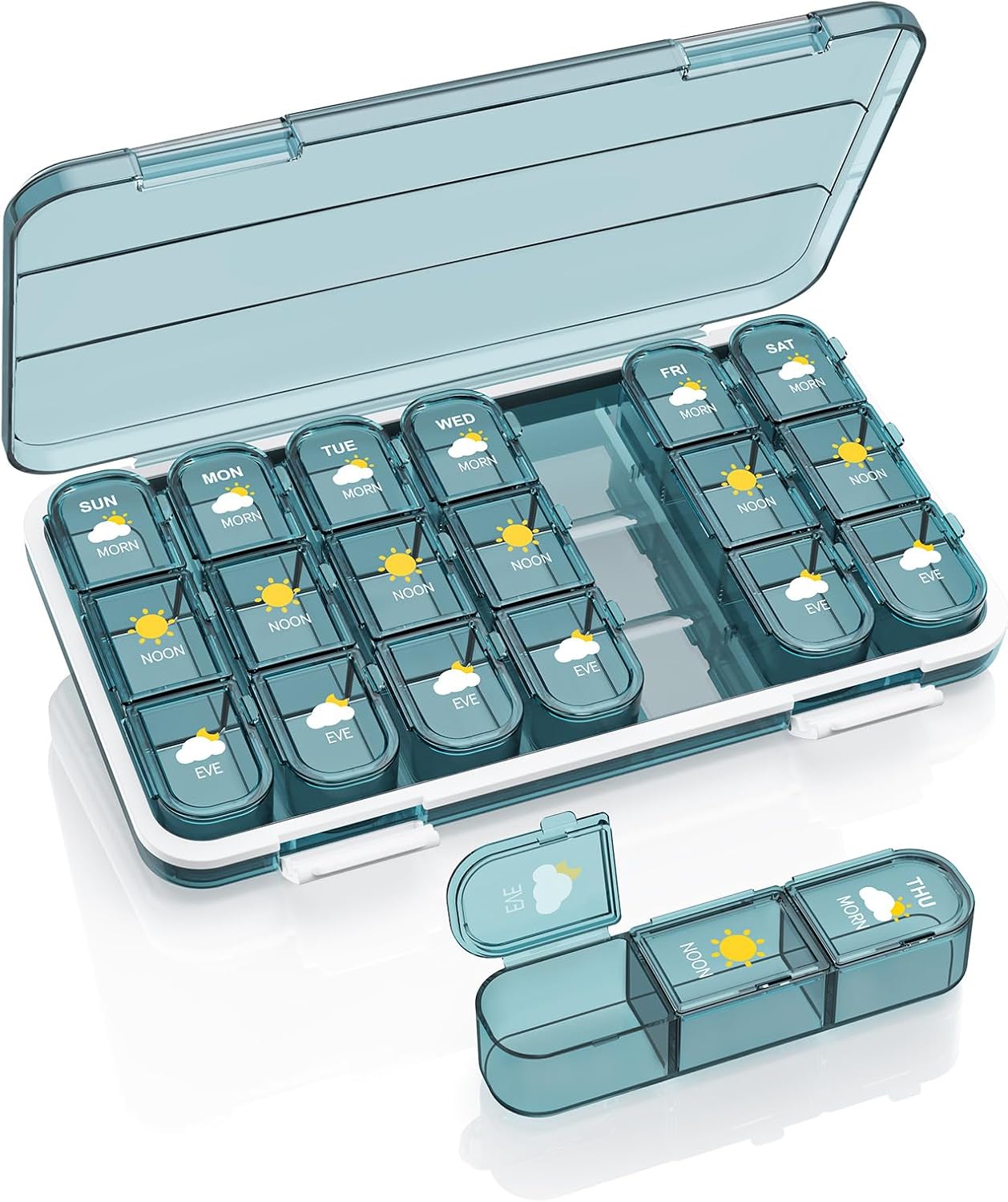 Acedada Pill Organizer 3X A Day, Weekly 7 Day Pill Box 3 Times A Day, Travel Pill Case with Large 21 Compartments, Daily Medicine Organizer Pills Holder for Vitamin Fish Oil Supplements, Blue