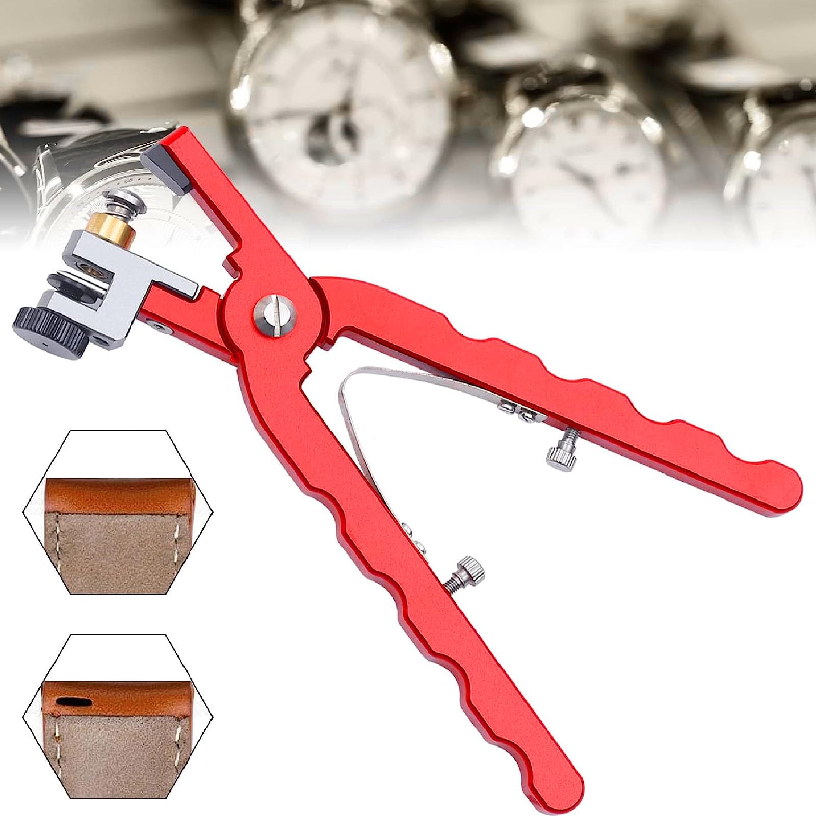 Cryfokt Alicates Perforadores de Cuero, Herramienta Perforadora de Correa de Reloj con Acero Inoxidable y Ergonómico con una Variedad de Calibres, para Cinturones, Zapatos
