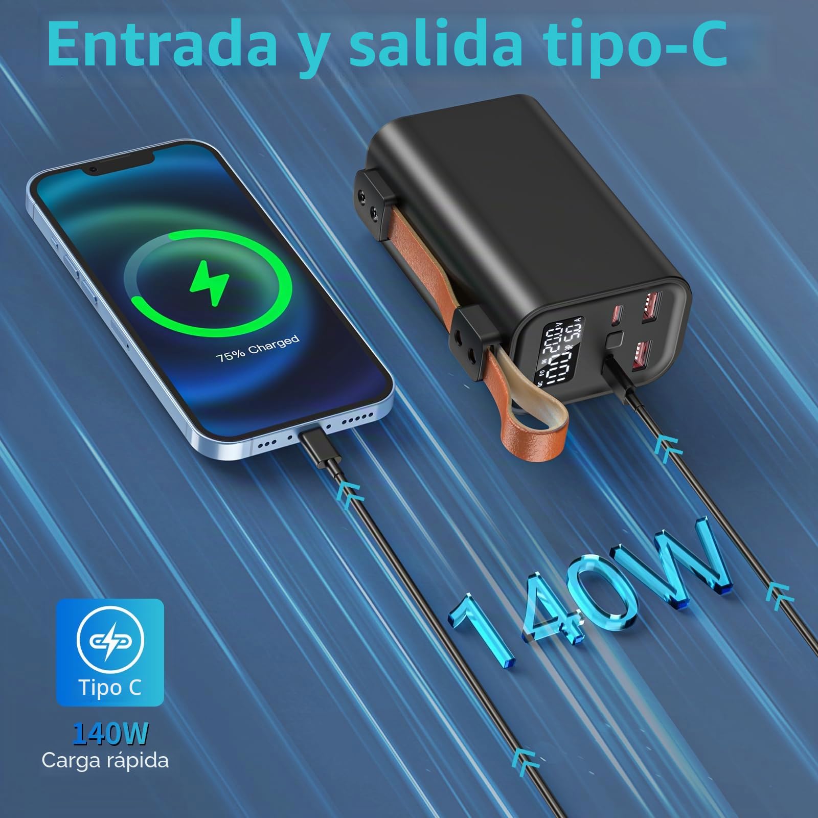 50000mAh 140W Batería Externa Cargador Portátil Carga Rápida PD 3.1 QC 4.0, Power Bank USB C con 4 Puertos y Pantalla LED, Gran Capacidad para PC Portátil, Mac, Tableta, Smartphone