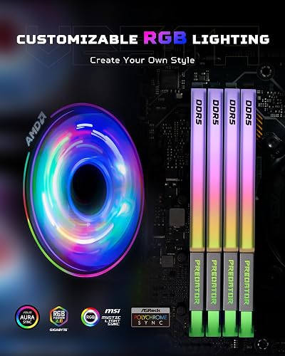 Acer Predator Vesta II DDR5 Up to 6000MHz 32GB (16GBx2) RGB RAM CL30 Intel XMP 3.0 & AMD EXPO Compatible Computer Memory PC5-48000 Black - BL.9BWWR.327 - 4