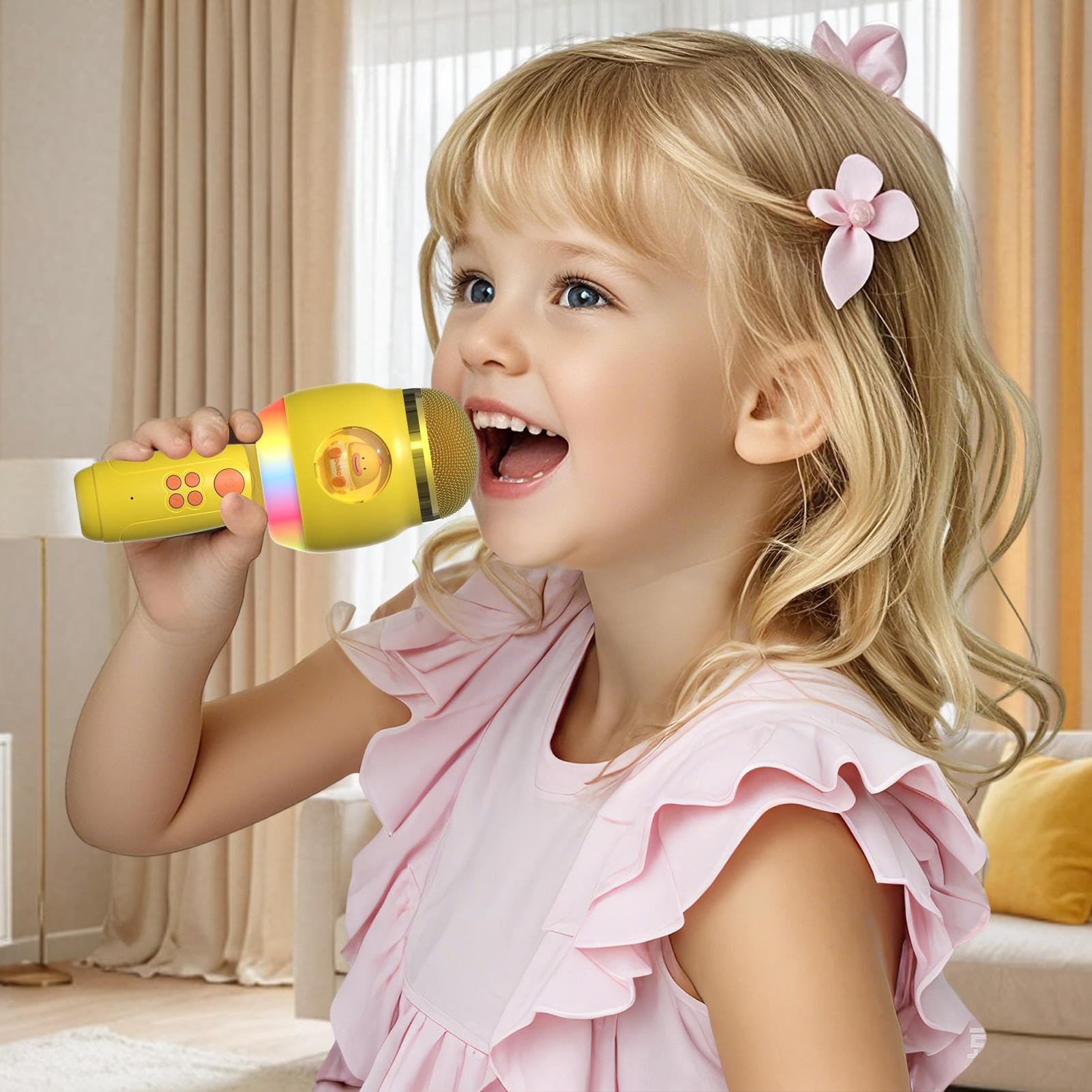 Mini Karaoke Machine for Kids Teen Adults - Toddler Toys Birthday Gift for Girls Ages 3-12, Portable Bluetooth Speaker Set with 2 Wireless Microphones fits Family Fun Indoor Party Outdoor, White