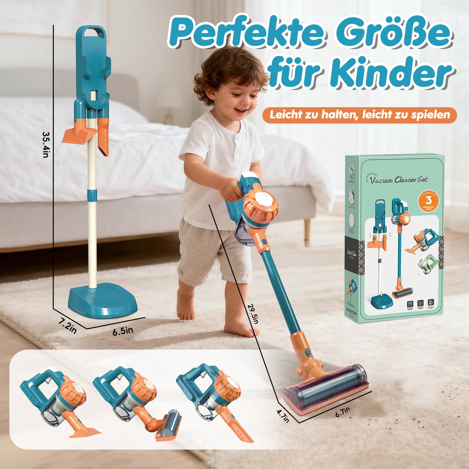 VARANO Spielzeug-Staubsauger für Kinder, Kinderstaubsauger mit echter Funktion, Staubsauger-Spielzeug ab 3 Jahren, Realistischer Staubsauger für Kinder, Haushaltsspielzeug für Jungen und Mädchen