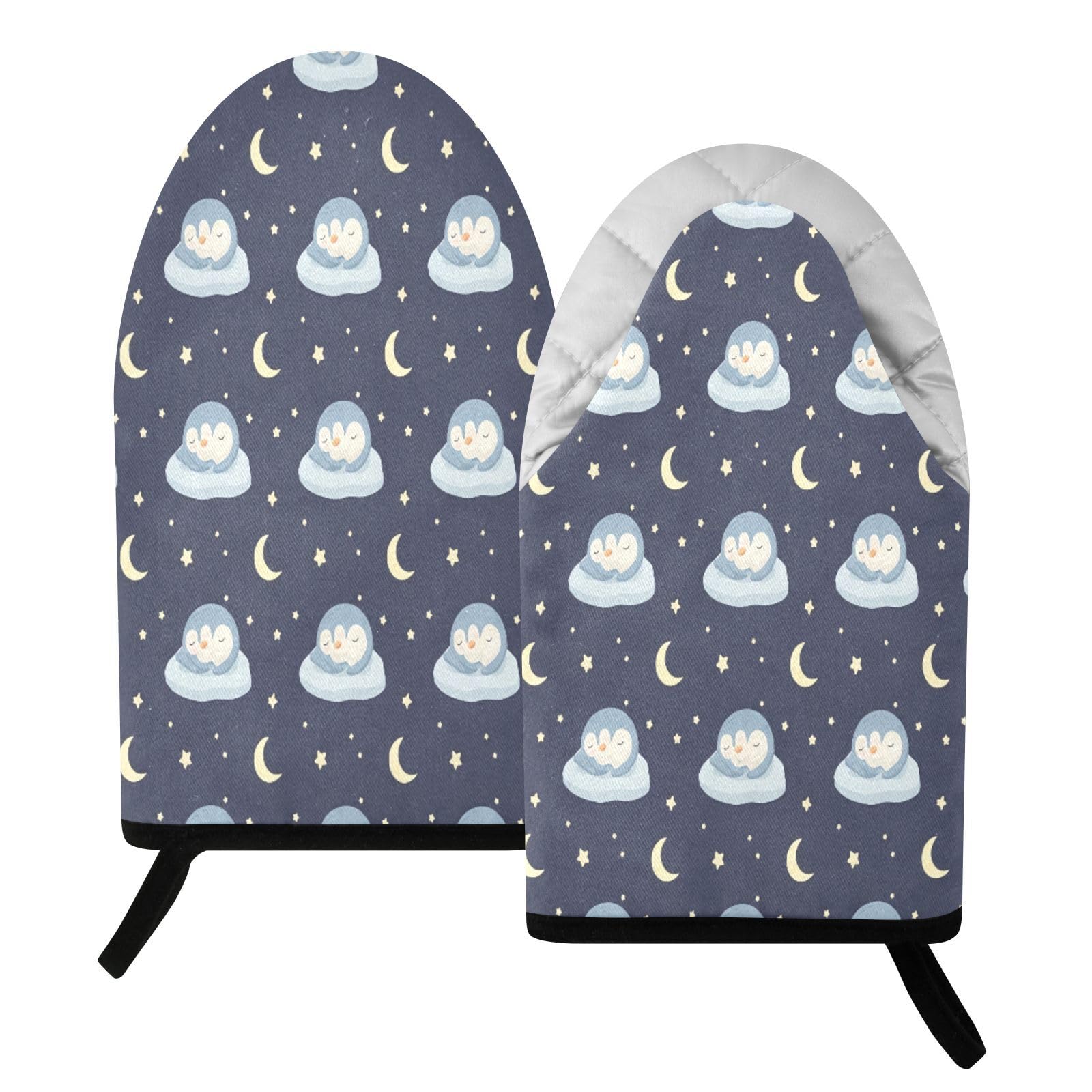 BURSTDDY Moon Penguin Oven Mitt,Heat Resistant Kitchen Mitts for Cooking