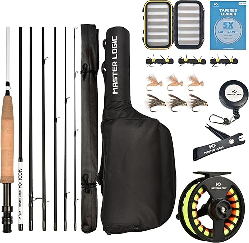 Miniatura 10 de Kit de iniciación combinado de caña de pescar con mosca y carrete, con estuche ligero para moscas y moscas de pesca y carrete de aluminio fundido a