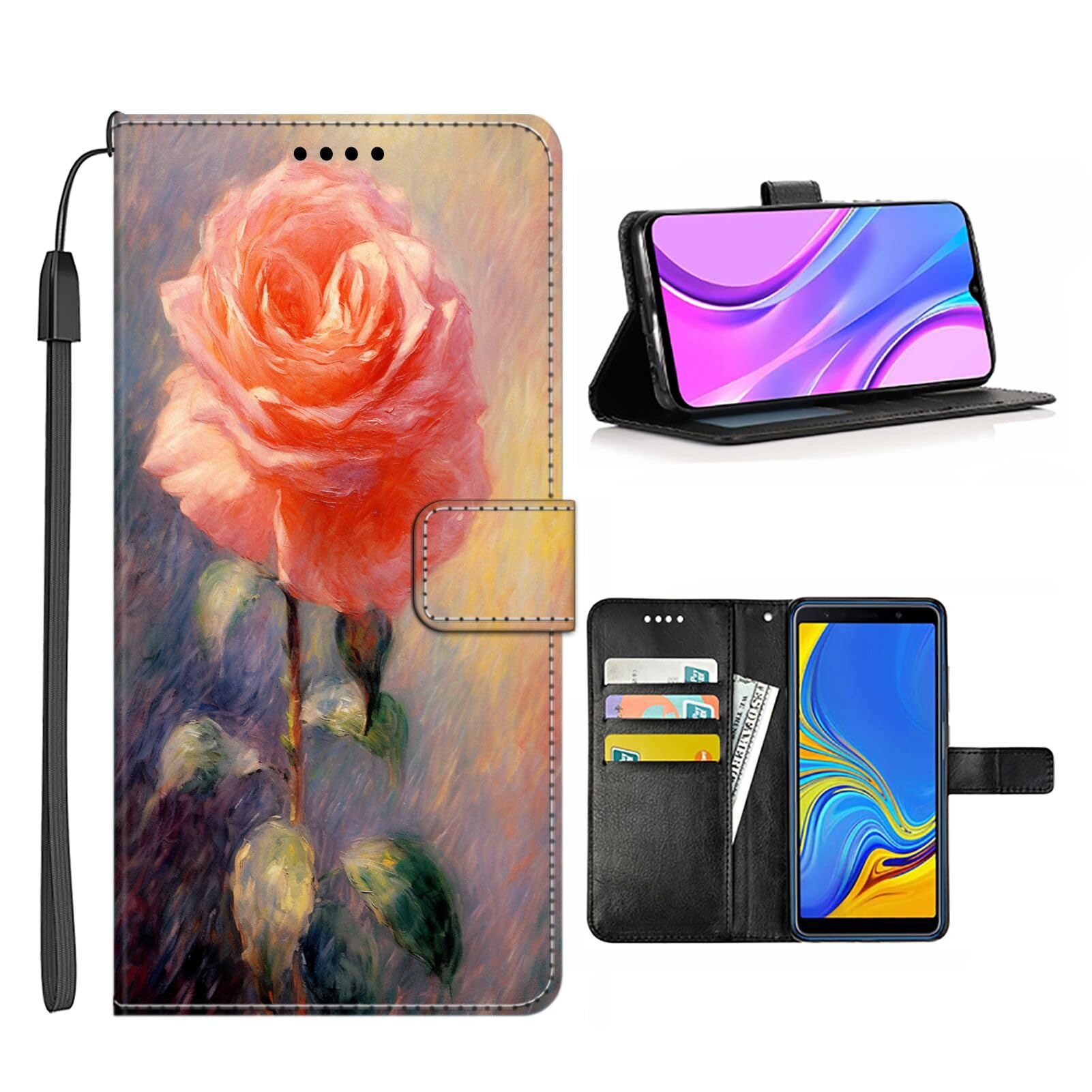 DAFEI Wallet Case for LG K51S with Rose Flower-aa1263 Pattern PU Leather Flip Folio ID&Credit Cards Pocket Lanyard