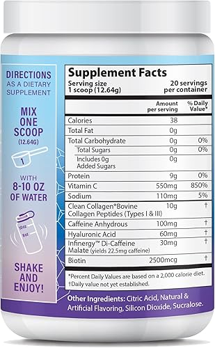 Miniatura 8 de ABOUT YOUR COLLAGEN Peptide Energy - Colágeno en polvo para cabello, uñas, piel, tipo I y III, cafeína para energía, vitamina C, biotina, ácido