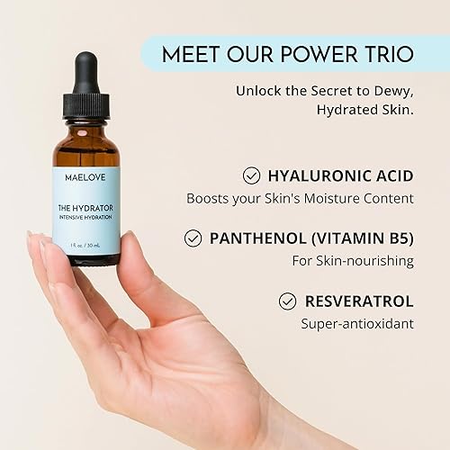 Miniatura 5 de MAELOVE Suero Hydrator de ácido hialurónico B5 con resveratrol para un brillo húmedo al instante, rellena líneas finas, ligero y no graso, 1.0 onzas