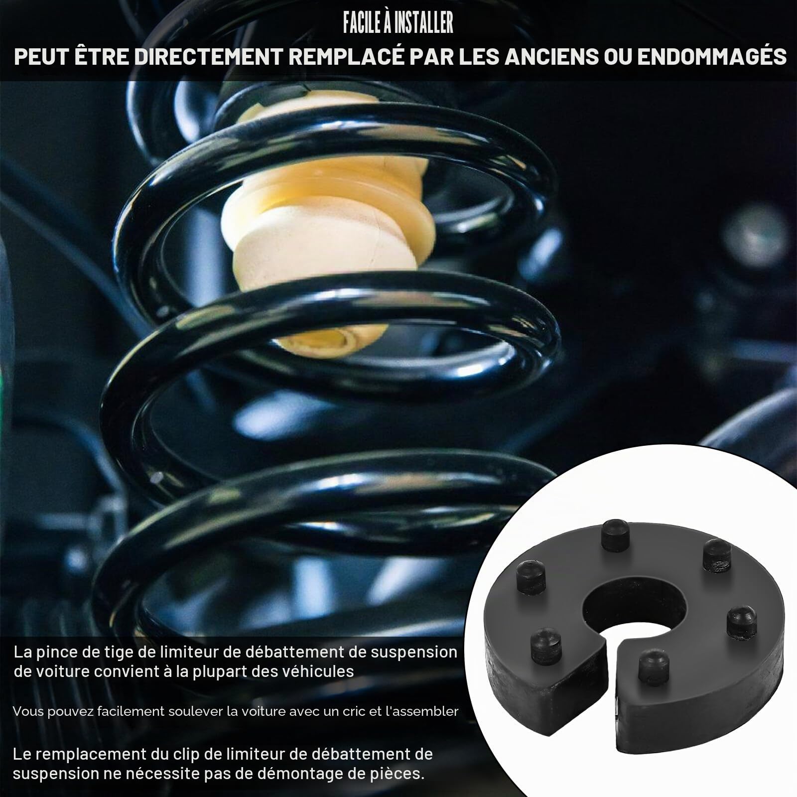 Lot de 8 limiteurs de débattement : limiteurs de débattement universels de 16 mm avec positionnement à 6 positions VA ou HA, limiteurs de débattement auto stick clip, clip de remplacement limiteurs de