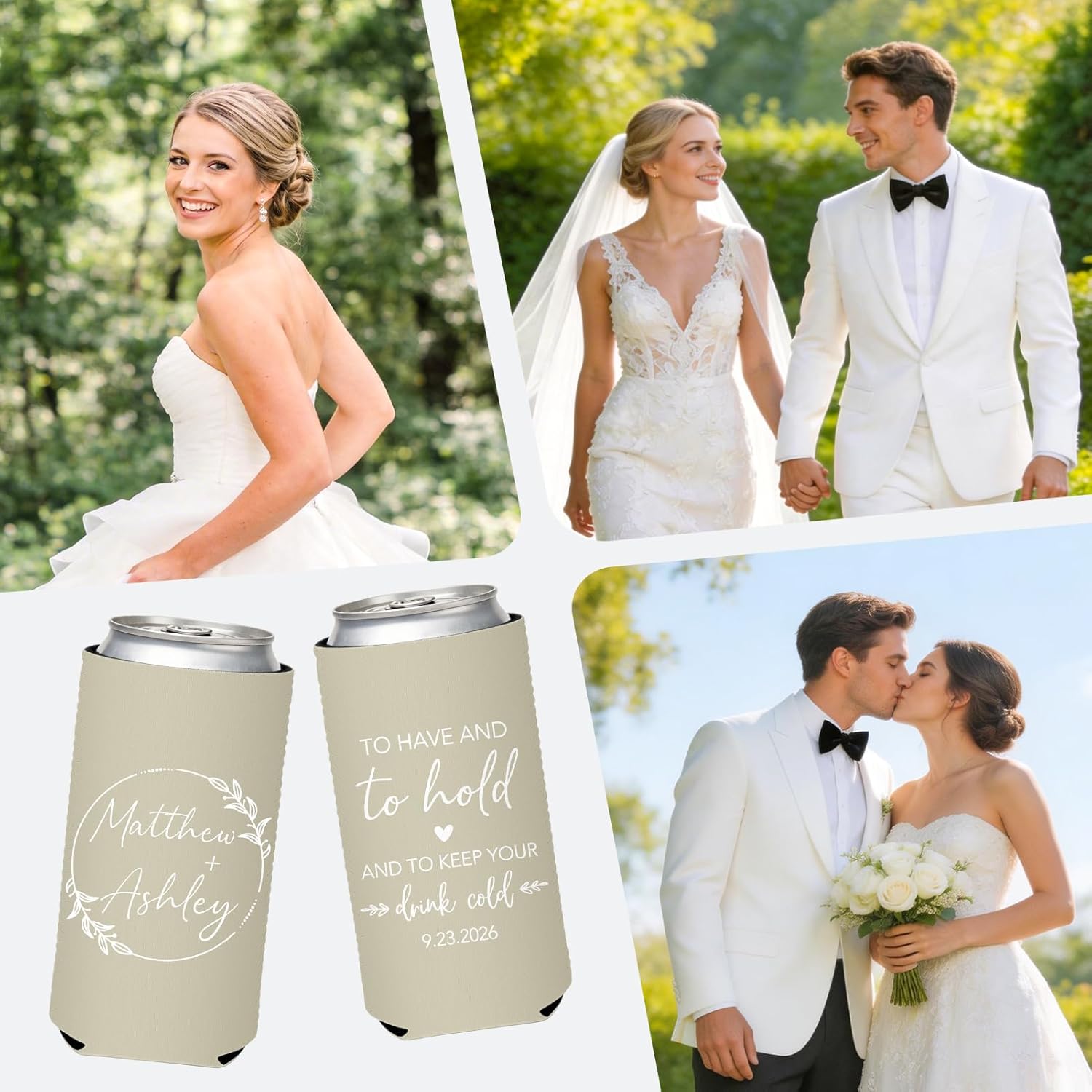 50 PCS Custom Can Cooler Sleeves Wedding Favors for Guests Bulk – Personalized Drink Holders for Anniversary, Engagement, Bridal Shower Party Decorations - 12 oz Slim