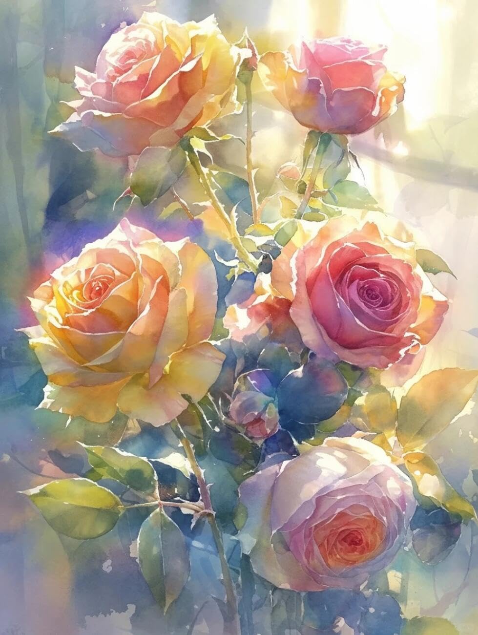 RKFLGEW Flowers 14CT Embroidery Kit Watercolor Roses Embroidery Kit for Beginners Adult DIY Cross Stitches Needlepoint Set Home Decoration 40x50cm